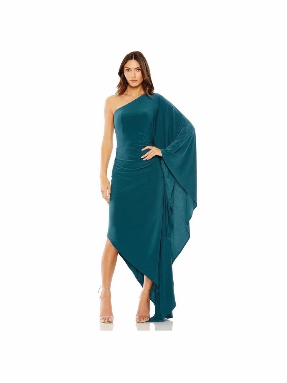 Mac Duggal Teal One-Shoulder Draped Asymmetric Evening Gown 20673